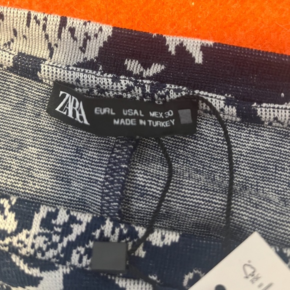Zara navy blue and white floral jacquard long sleeve mini dress NWT - Picture 6 of 11